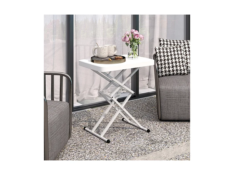 Verstelbare, opvouwbare salontafel, gemaakt van metaal en kunststof, wit, (65x45x70 cm)