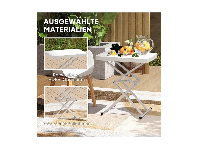 Verstelbare, opvouwbare salontafel, gemaakt van metaal en kunststof, wit, (65x45x70 cm)