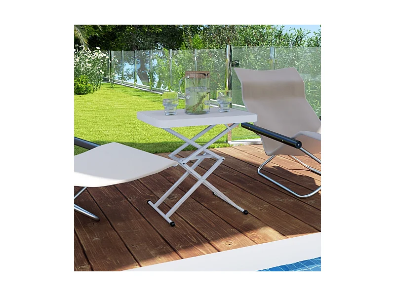 Verstelbare, opvouwbare salontafel, gemaakt van metaal en kunststof, wit, (65x45x70 cm)