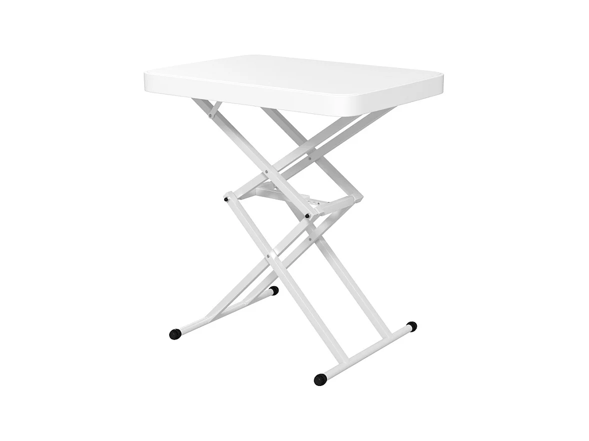 Table basse réglable, pliante, en métal et plastique, blanche, (65x45x70 cm)