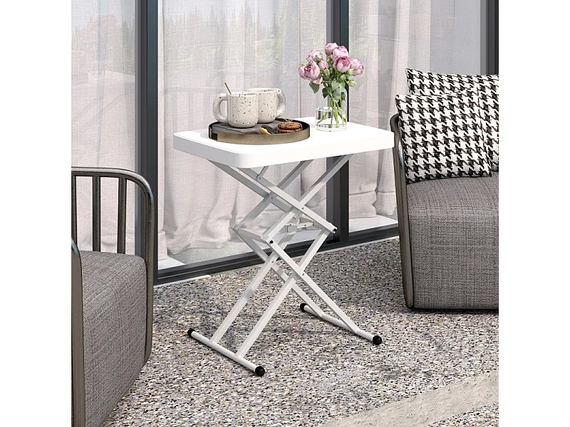 Table basse réglable, pliante, en métal et plastique, blanche, (65x45x70 cm)