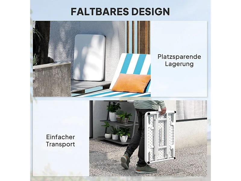 Table basse réglable, pliante, en métal et plastique, blanche, (65x45x70 cm)