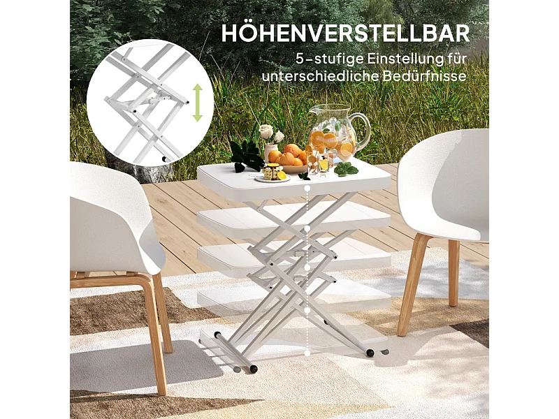 Table basse réglable, pliante, en métal et plastique, blanche, (65x45x70 cm)