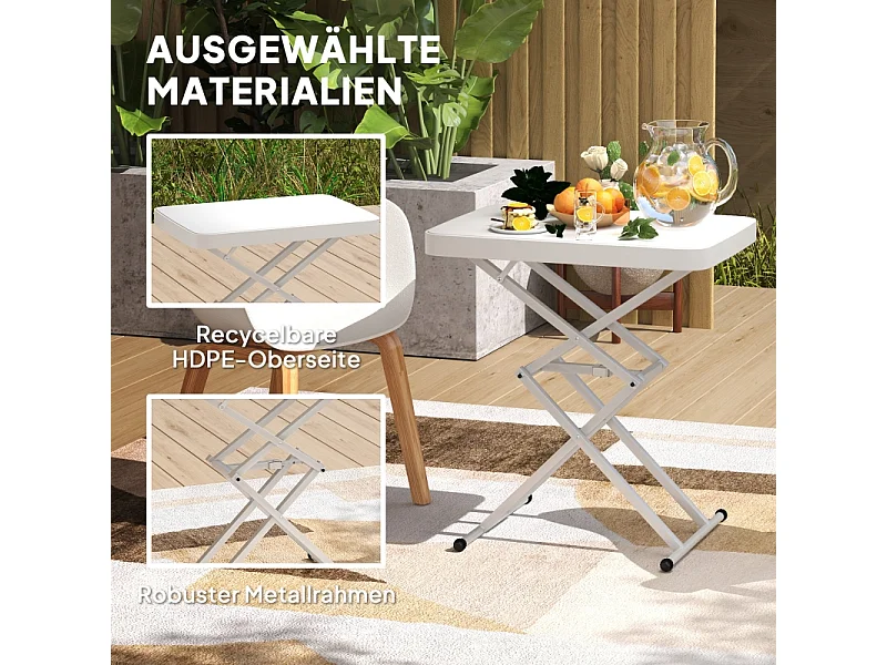 Table basse réglable, pliante, en métal et plastique, blanche, (65x45x70 cm)