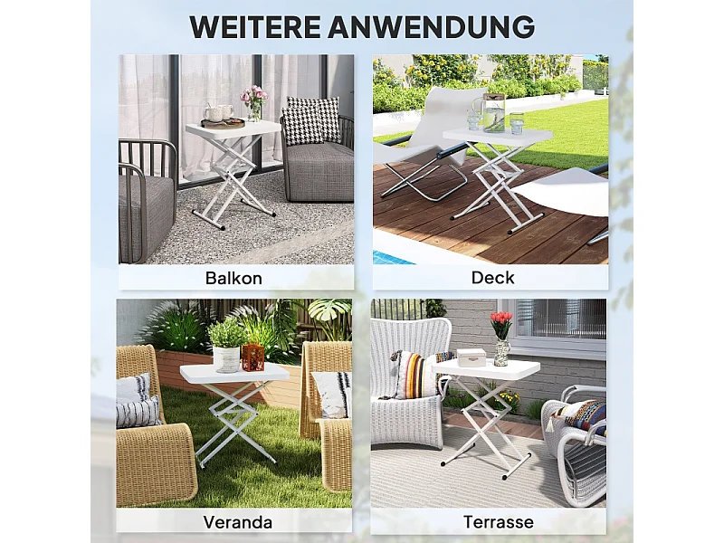 Table basse réglable, pliante, en métal et plastique, blanche, (65x45x70 cm)