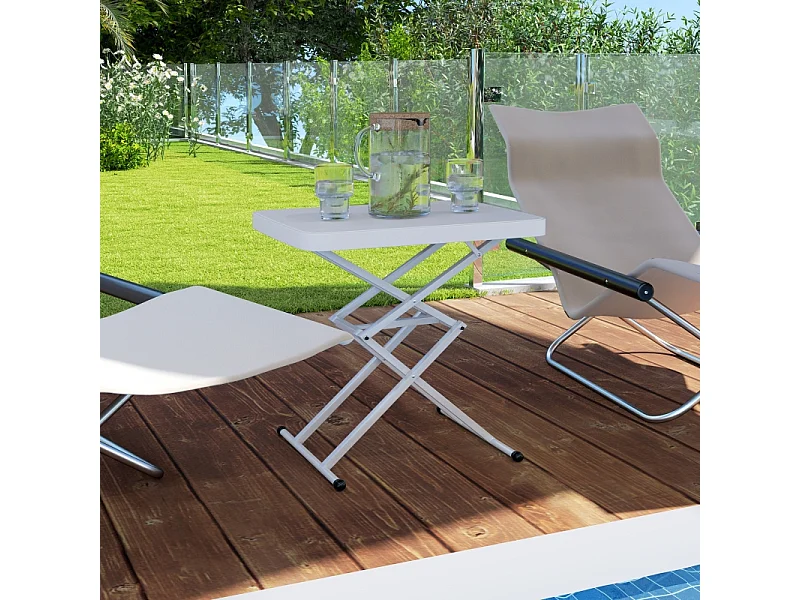 Table basse réglable, pliante, en métal et plastique, blanche, (65x45x70 cm)