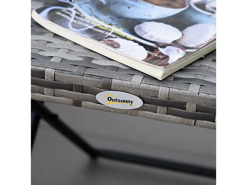 Opvouwbare rotan bijzettafel, modern design, metaal, grijs (40x40x40 cm)