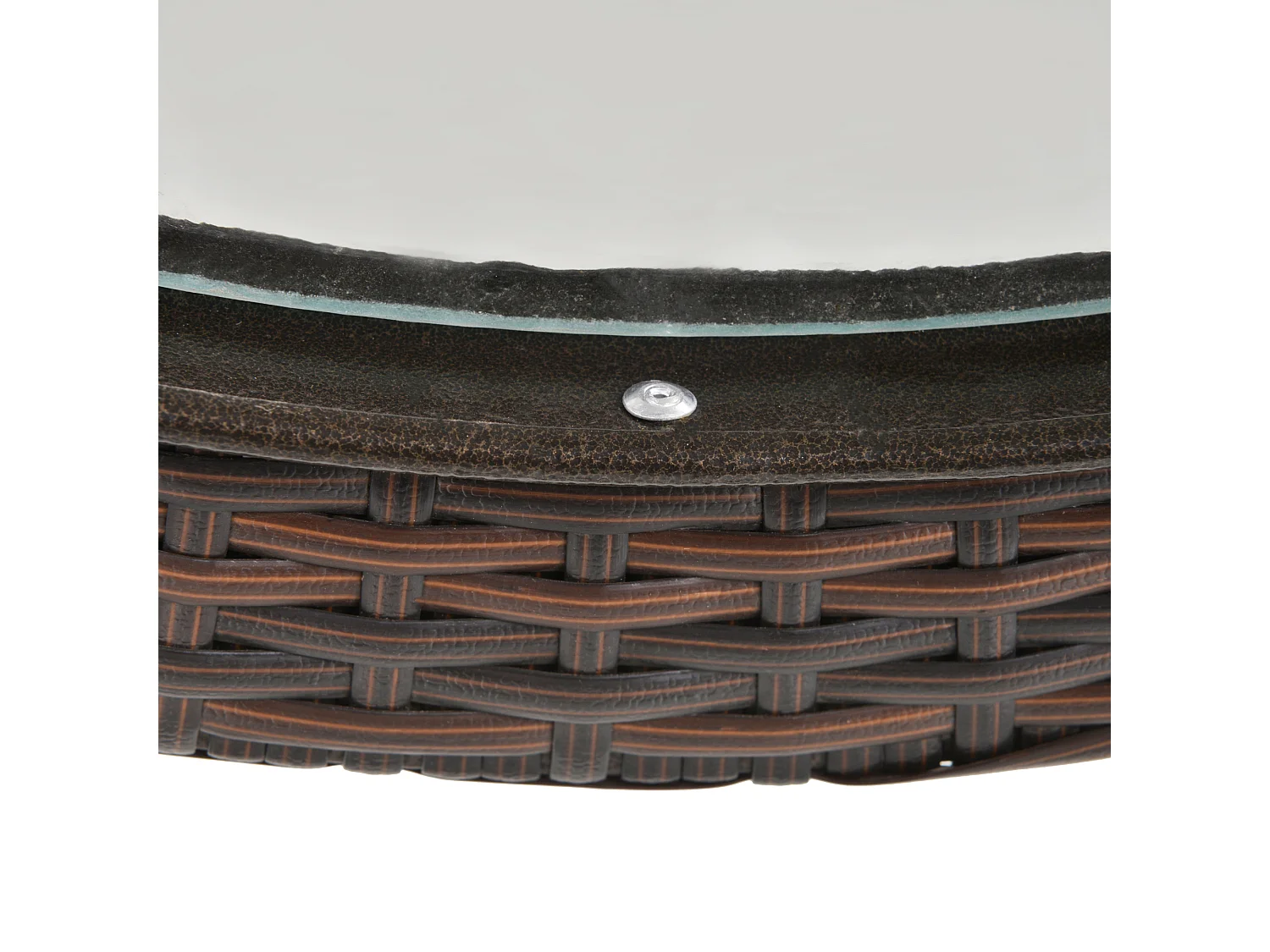 Table pliante ronde, design camping et jardin, acier et rotin synthétique, marron (Ø68x73 cm)