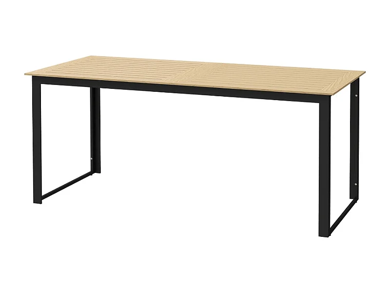 Metalen tuintafel met houtlook, lamellendesign, zwart, (175x78x75 cm)