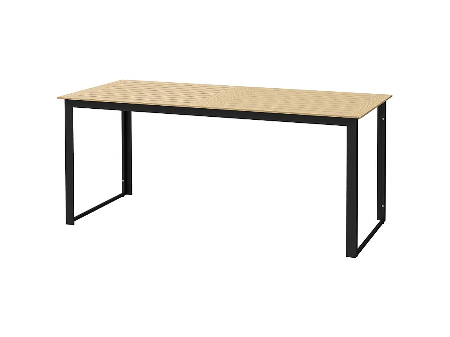 Metalen tuintafel met houtlook, lamellendesign, zwart, (175x78x75 cm)
