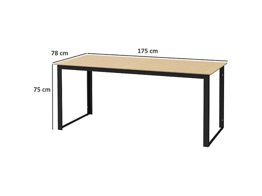 Metalen tuintafel met houtlook, lamellendesign, zwart, (175x78x75 cm)