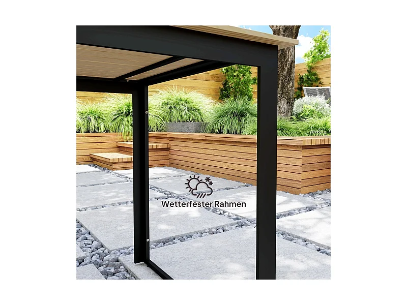 Metalen tuintafel met houtlook, lamellendesign, zwart, (175x78x75 cm)