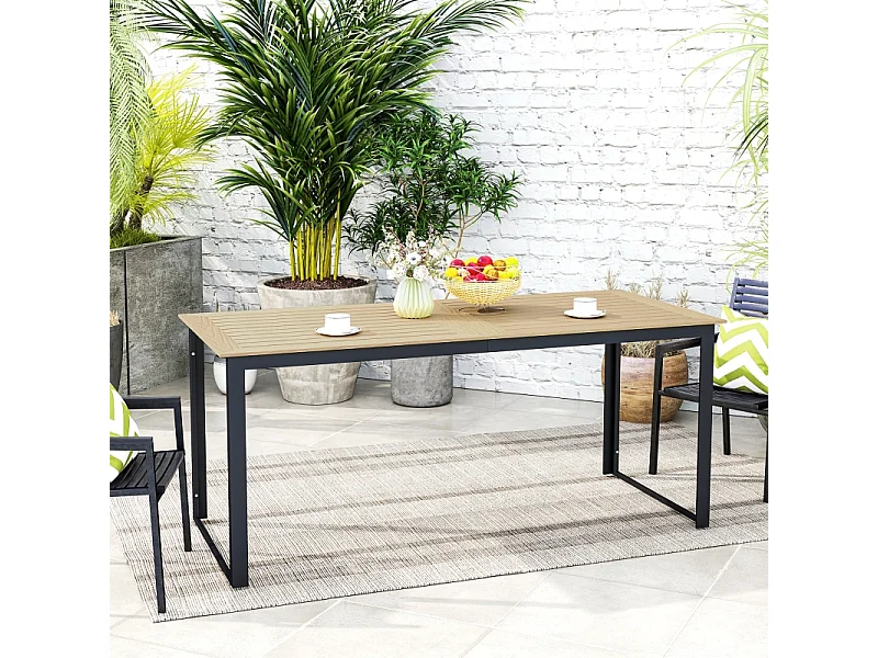 Table de jardin en métal avec effet bois, design lamelles, noire, (175x78x75 cm)