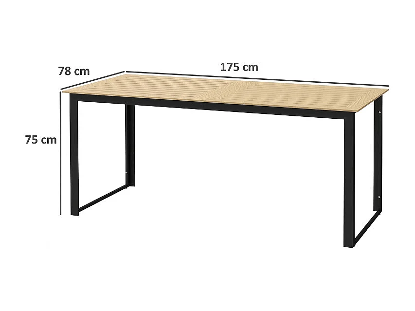 Table de jardin en métal avec effet bois, design lamelles, noire, (175x78x75 cm)