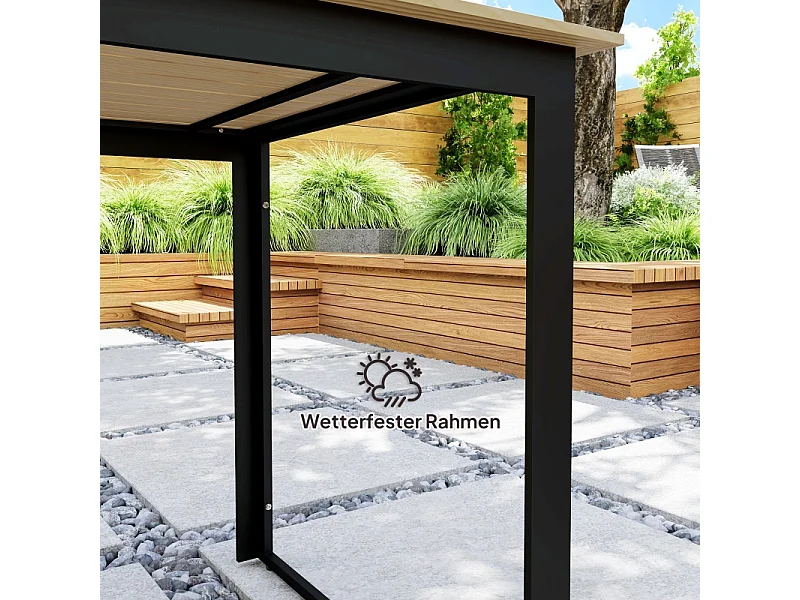 Table de jardin en métal avec effet bois, design lamelles, noire, (175x78x75 cm)