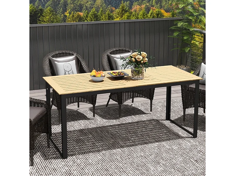 Table de jardin en métal avec effet bois, design lamelles, noire, (175x78x75 cm)