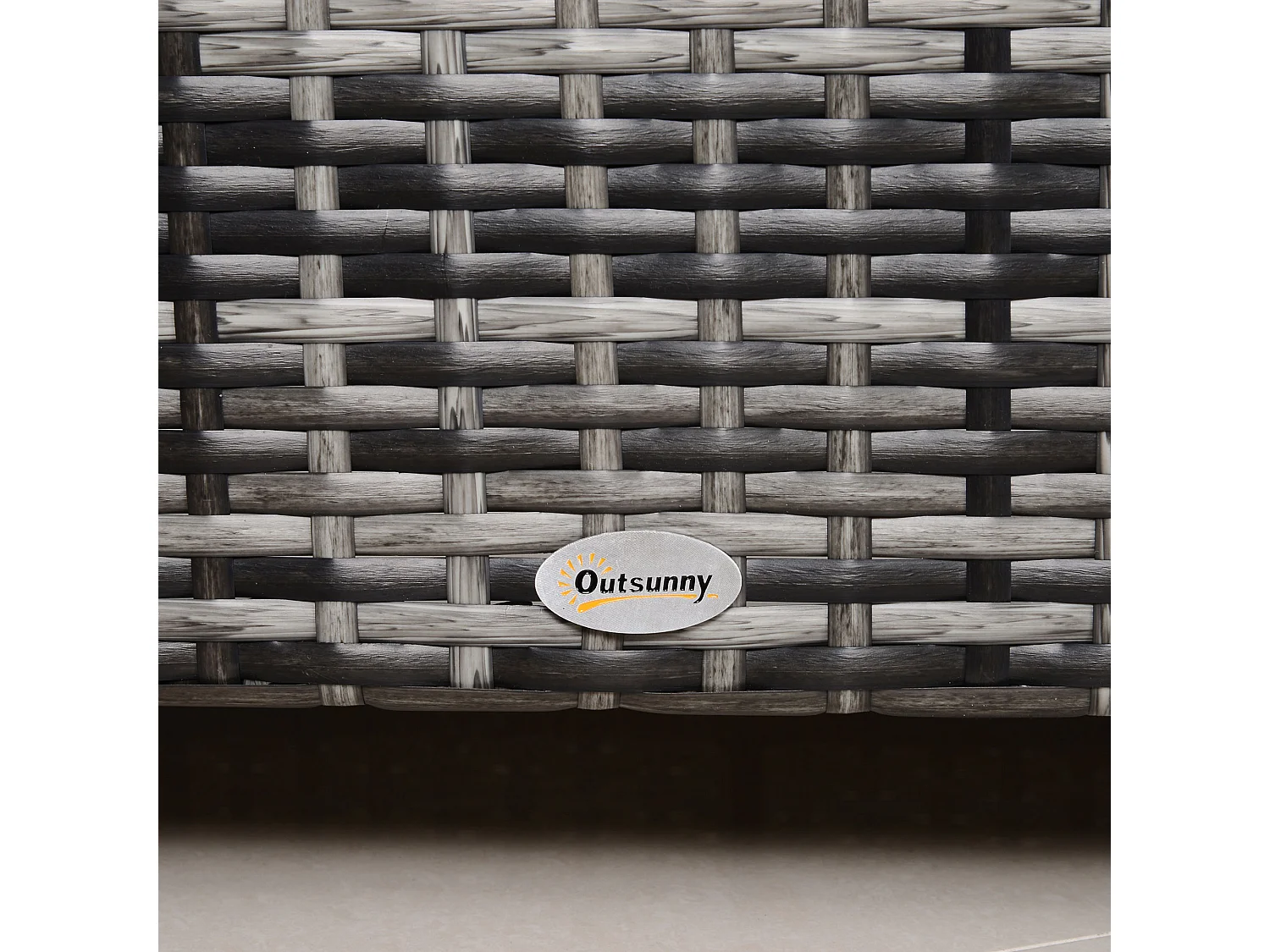 Rechthoekige tuinsalontafel, grijs polyrotan, gehard glazen blad, voor terras & balkon (85x50x39cm)