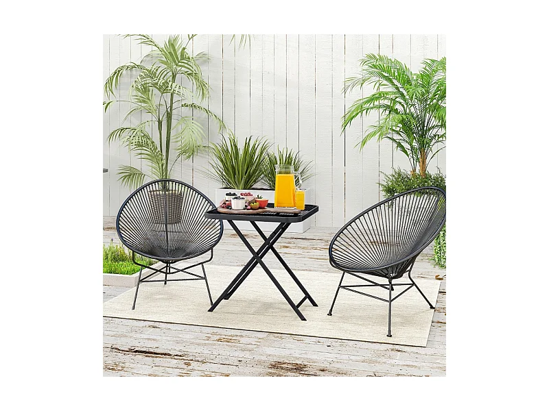 Opvouwbare tuintafel, modern design met uitsparingen, staal, zwart (70x70x72cm)