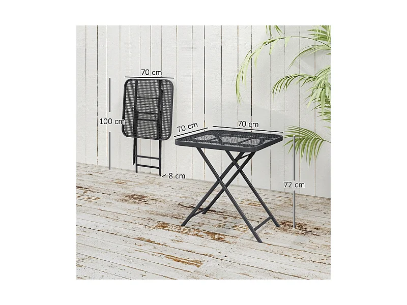 Opvouwbare tuintafel, modern design met uitsparingen, staal, zwart (70x70x72cm)