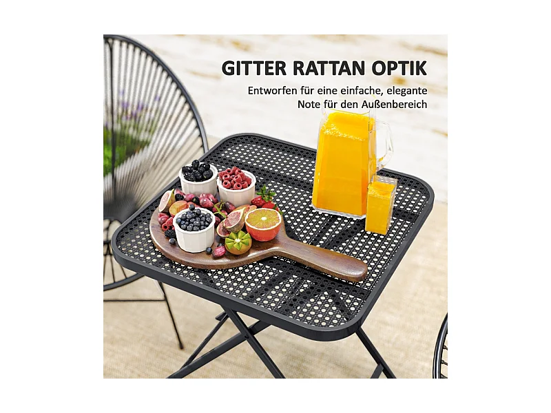 Opvouwbare tuintafel, modern design met uitsparingen, staal, zwart (70x70x72cm)