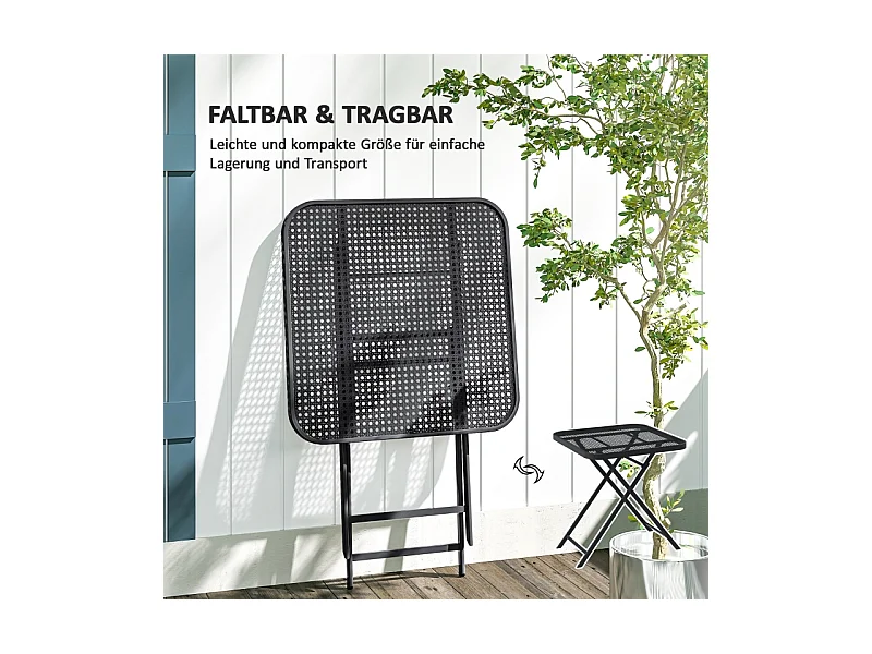 Opvouwbare tuintafel, modern design met uitsparingen, staal, zwart (70x70x72cm)