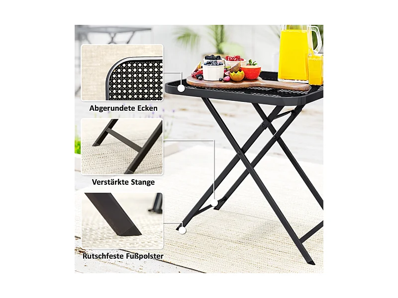 Opvouwbare tuintafel, modern design met uitsparingen, staal, zwart (70x70x72cm)