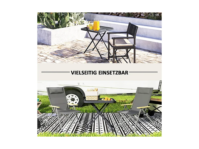 Opvouwbare tuintafel, modern design met uitsparingen, staal, zwart (70x70x72cm)