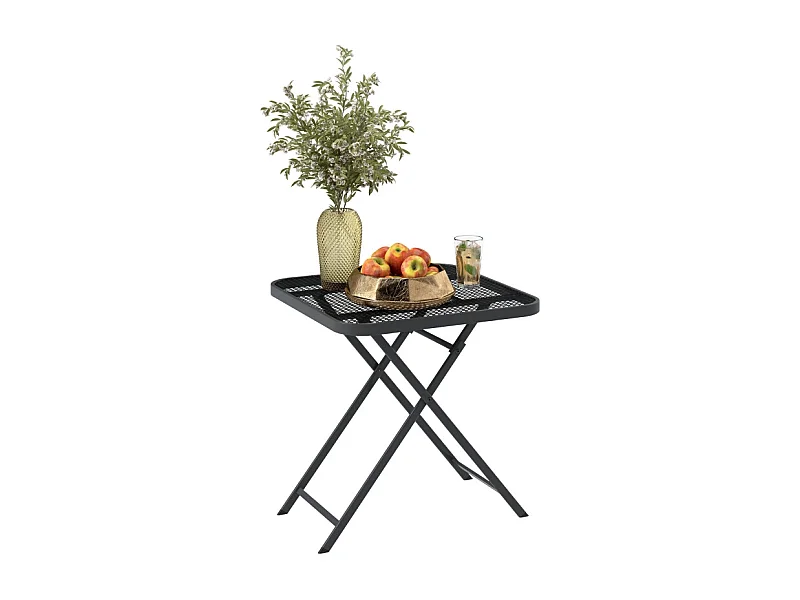 Opvouwbare tuintafel, modern design met uitsparingen, staal, zwart (70x70x72cm)