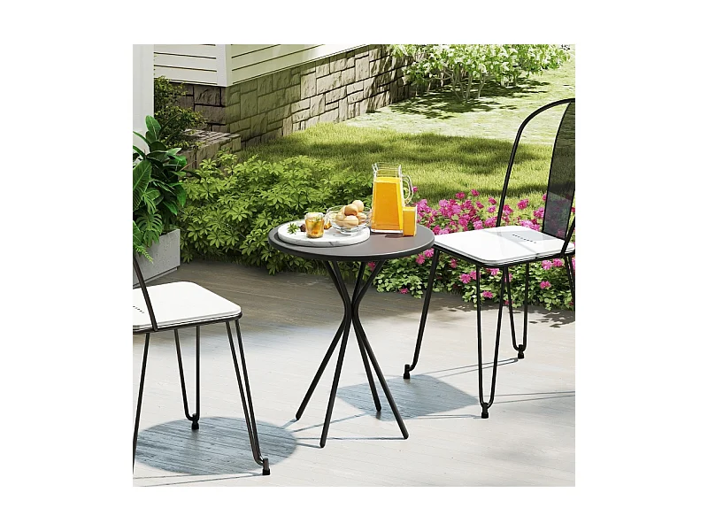 Ronde, opvouwbare metalen tafel met antislipvoetjes, zwart, (60x60x70 cm)