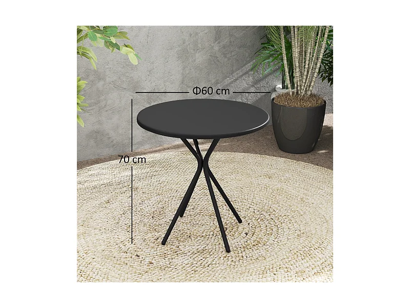 Ronde, opvouwbare metalen tafel met antislipvoetjes, zwart, (60x60x70 cm)
