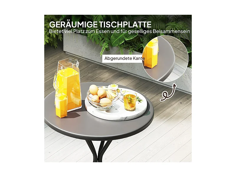 Ronde, opvouwbare metalen tafel met antislipvoetjes, zwart, (60x60x70 cm)