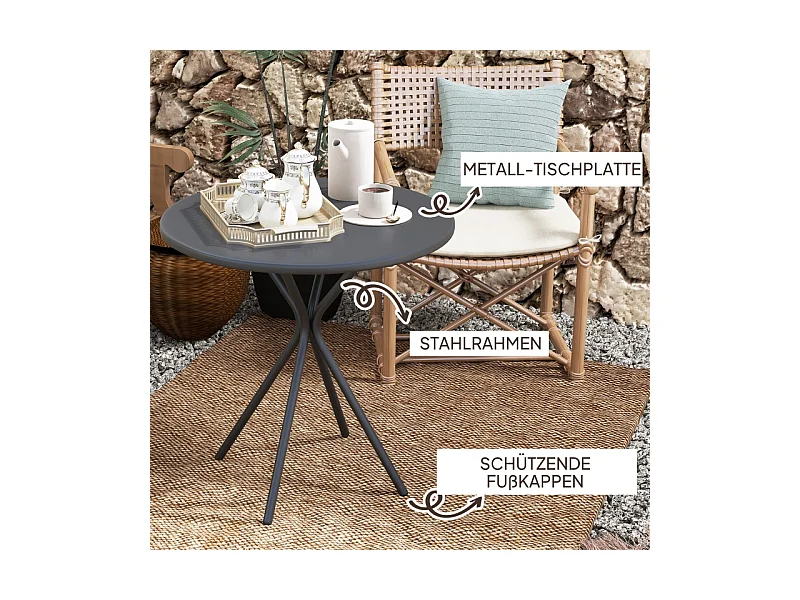 Ronde, opvouwbare metalen tafel met antislipvoetjes, zwart, (60x60x70 cm)