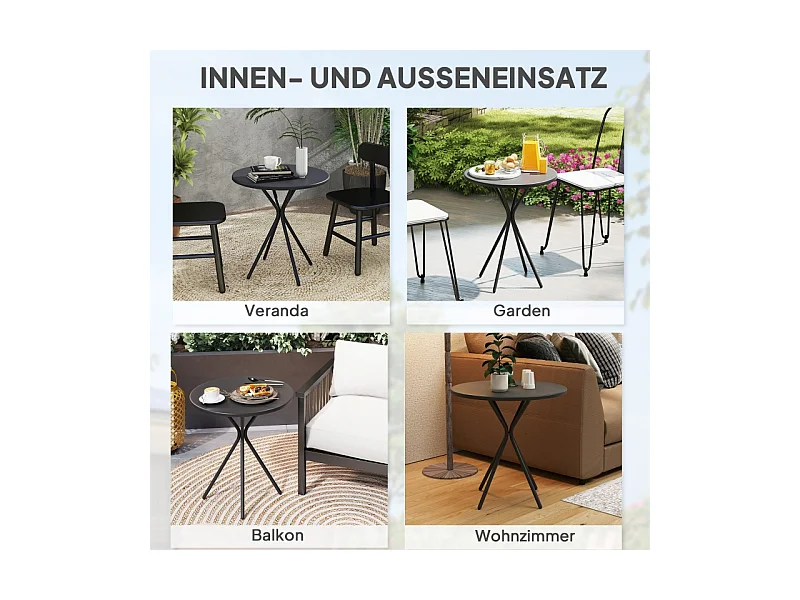 Ronde, opvouwbare metalen tafel met antislipvoetjes, zwart, (60x60x70 cm)