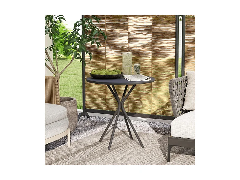 Ronde, opvouwbare metalen tafel met antislipvoetjes, zwart, (60x60x70 cm)