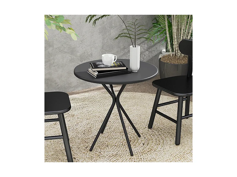 Ronde, opvouwbare metalen tafel met antislipvoetjes, zwart, (60x60x70 cm)