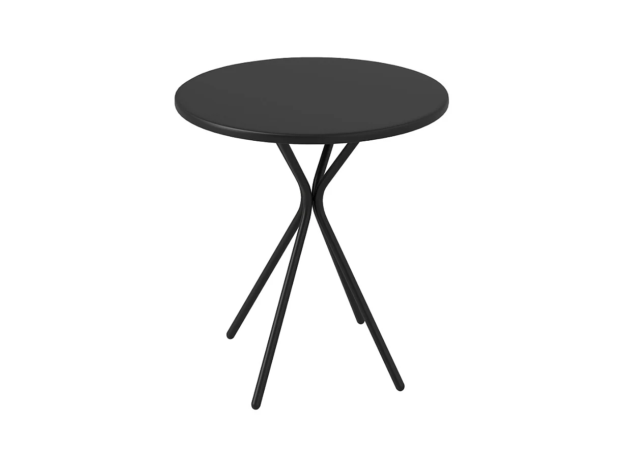 Table ronde pliante en métal, avec pied antidérapant, noire, (60x60x70 cm)