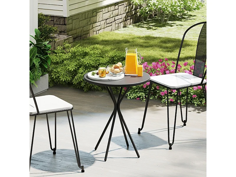 Table ronde pliante en métal, avec pied antidérapant, noire, (60x60x70 cm)