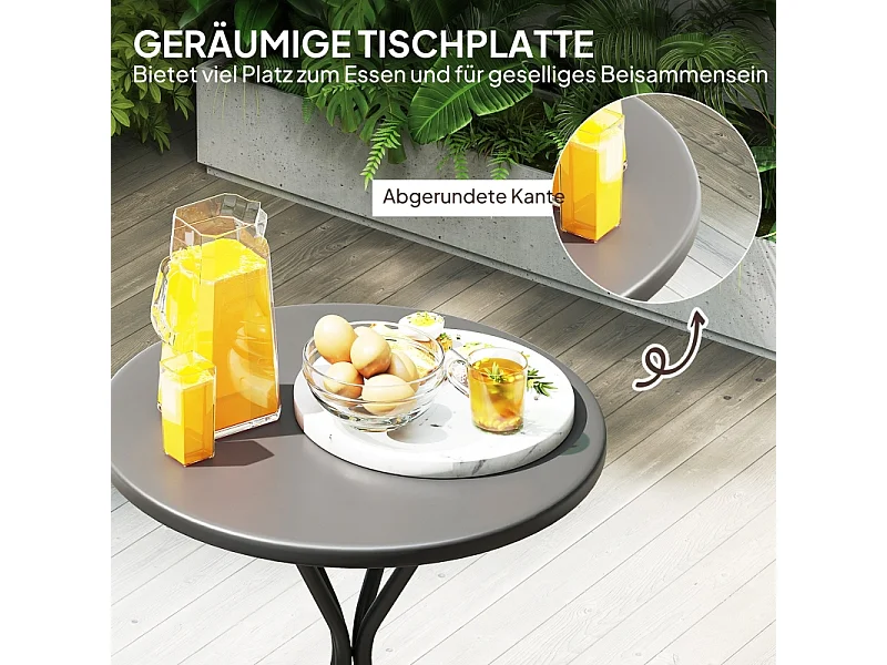 Table ronde pliante en métal, avec pied antidérapant, noire, (60x60x70 cm)