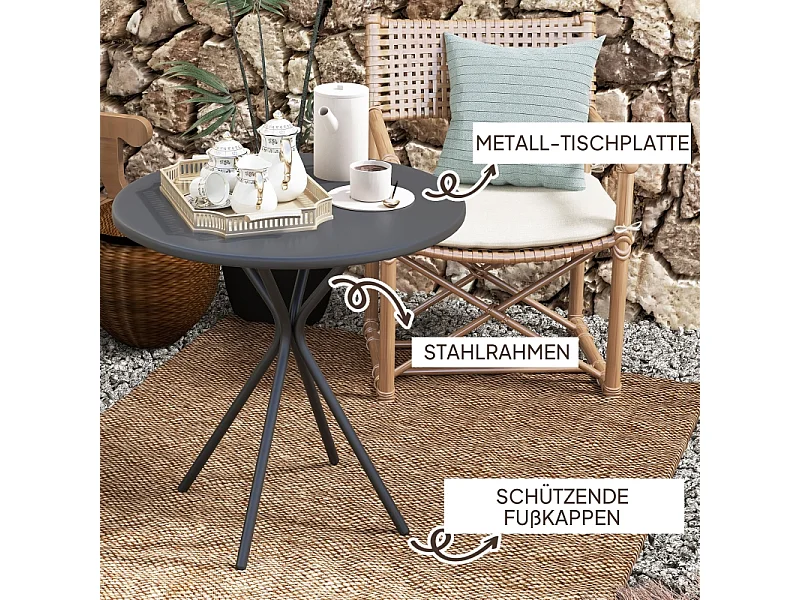 Table ronde pliante en métal, avec pied antidérapant, noire, (60x60x70 cm)