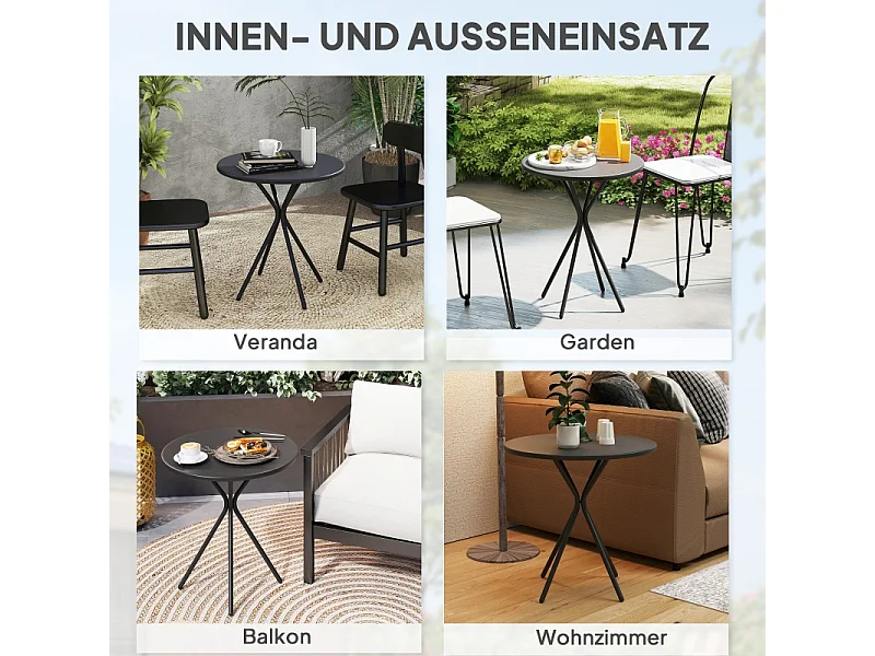 Table ronde pliante en métal, avec pied antidérapant, noire, (60x60x70 cm)