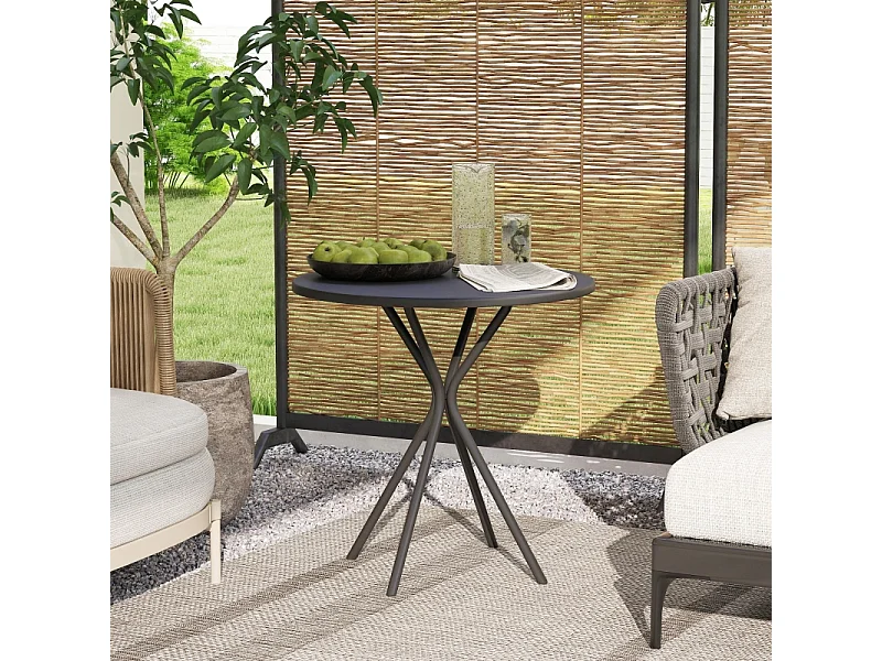 Table ronde pliante en métal, avec pied antidérapant, noire, (60x60x70 cm)