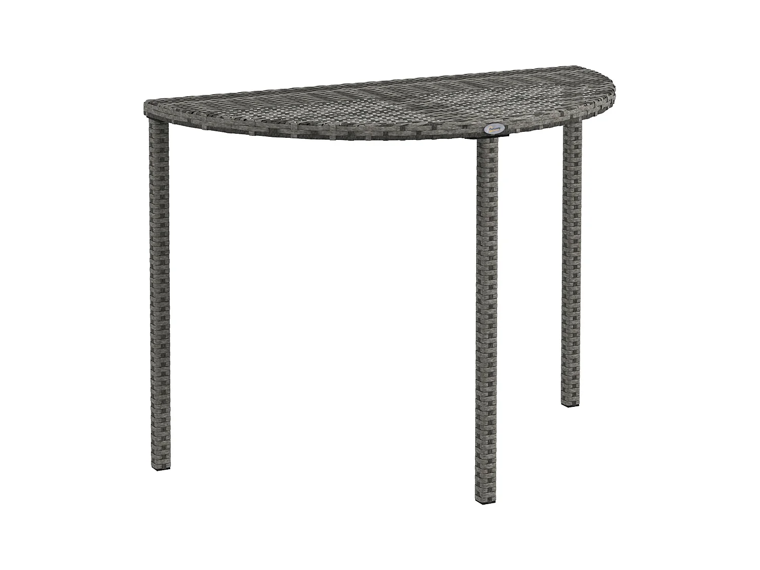 Mesa auxiliar media luna, diseño moderno, ratán sintético y metal, gris (100x50x74 cm)