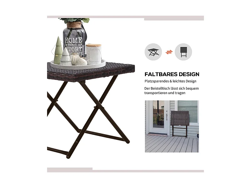 Table d'appoint pliante pour jardin, table de terrasse en métal avec design en rotin, coloris noir (40x40x40 cm)