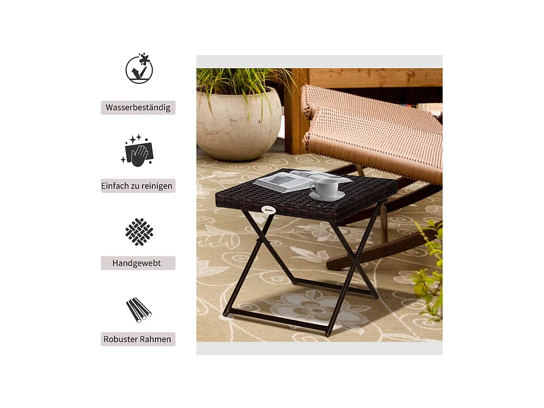 Table d'appoint pliante pour jardin, table de terrasse en métal avec design en rotin, coloris noir (40x40x40 cm)