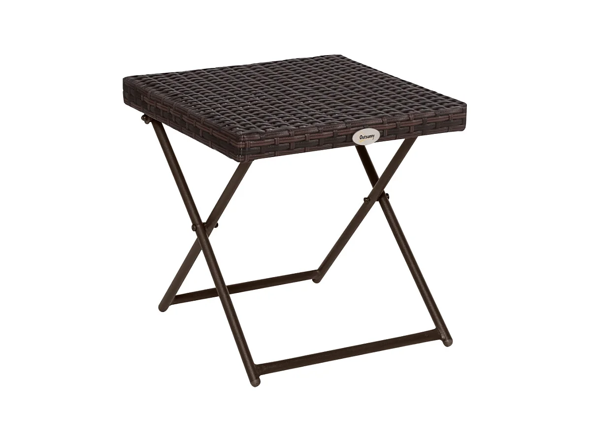 Tavolino pieghevole da giardino, tavolo da patio in metallo con design in rattan, colore nero (40x40x40 cm)
