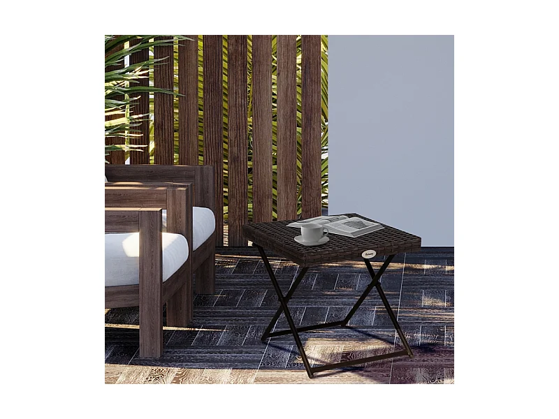 Opvouwbare tuintafel, metalen terrastafel met rotandesign, kleur zwart (40x40x40 cm)