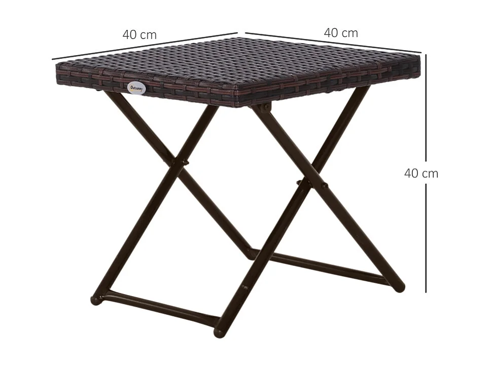 Opvouwbare tuintafel, metalen terrastafel met rotandesign, kleur zwart (40x40x40 cm)