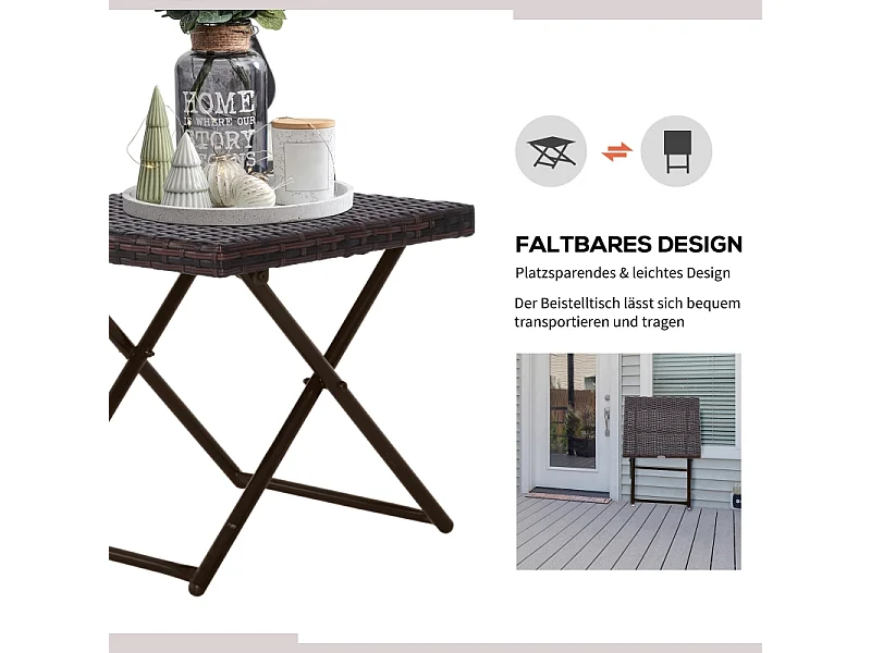 Opvouwbare tuintafel, metalen terrastafel met rotandesign, kleur zwart (40x40x40 cm)