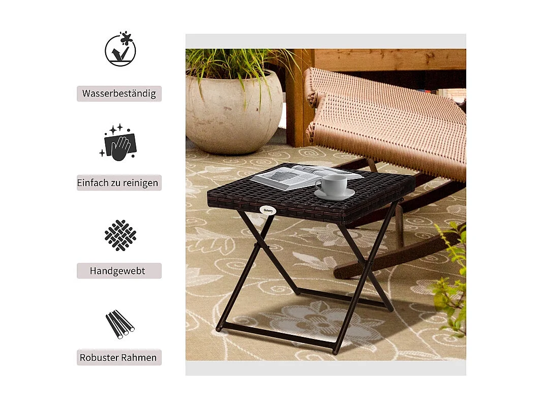 Opvouwbare tuintafel, metalen terrastafel met rotandesign, kleur zwart (40x40x40 cm)