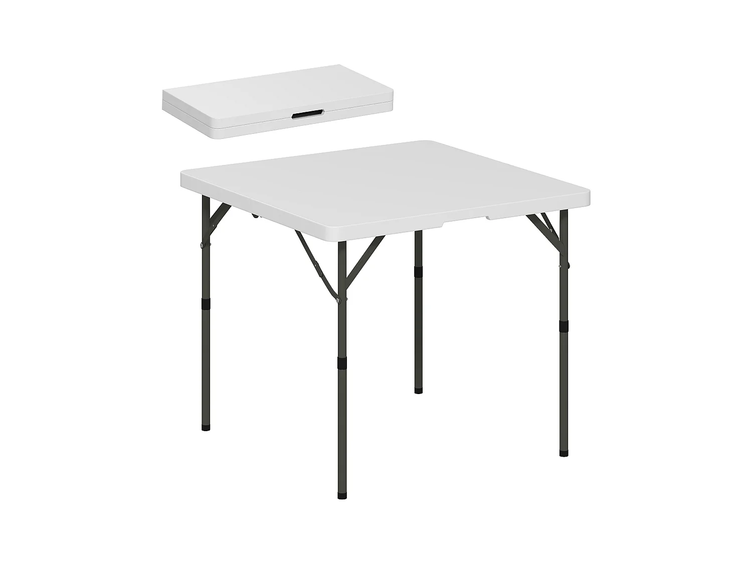 Verstelbare, opvouwbare kampeertafel, modern design, kunststof en metaal, wit (86x86x74 cm)